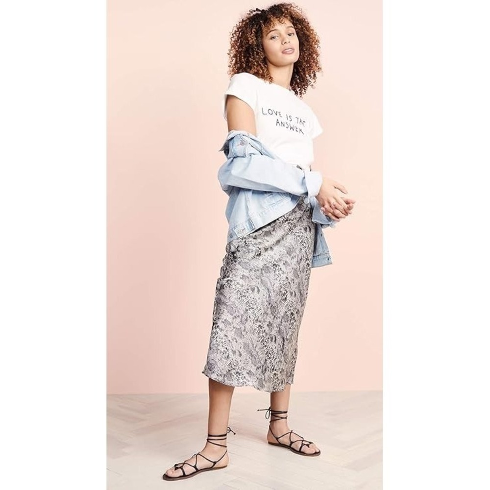 Free People Normani Bias Midi Skirt Women's 10 Snake Print Satin Boho Chic